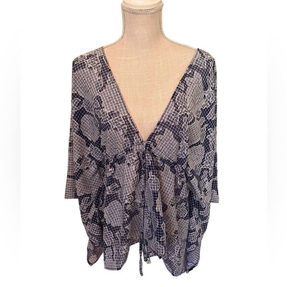 Anthropologie Tie-Front Blue Floral Caftan One Size - Picture 6 of 8